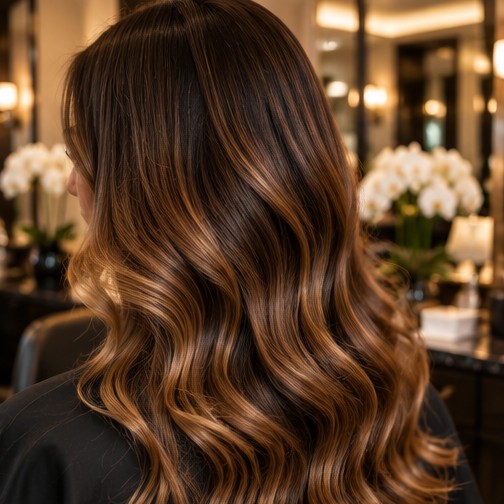 Glossy brunette balayage waves
